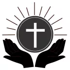 Mains ouvertes sur un hostie et une croix au centre